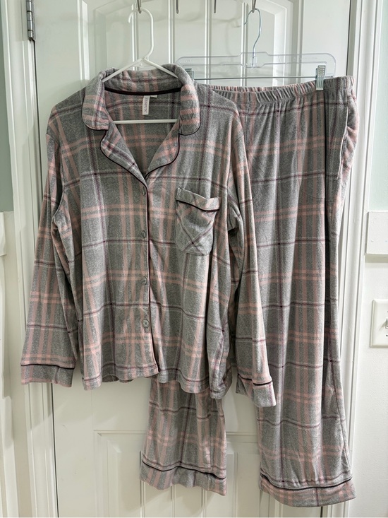 Joyspun Other - Joyspun Women’s Stretch Velour Plaid Fleece Pajama Set Pink & Gray XL